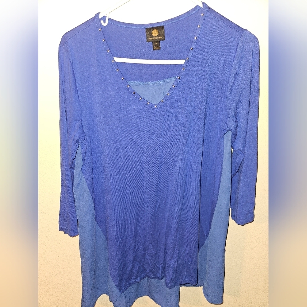 JM Collection Womans V Neck Blue Blouse Size M